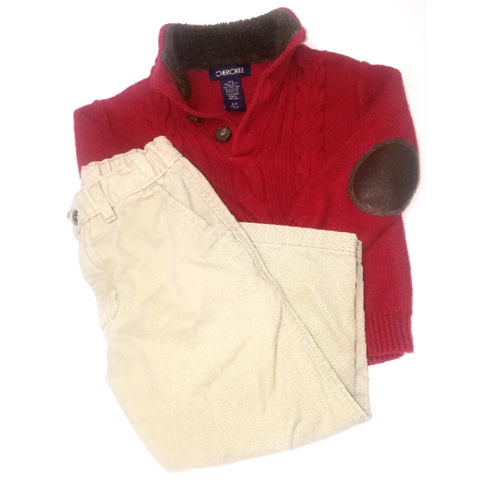 Handsome 3T Red Sweater and Khakis
